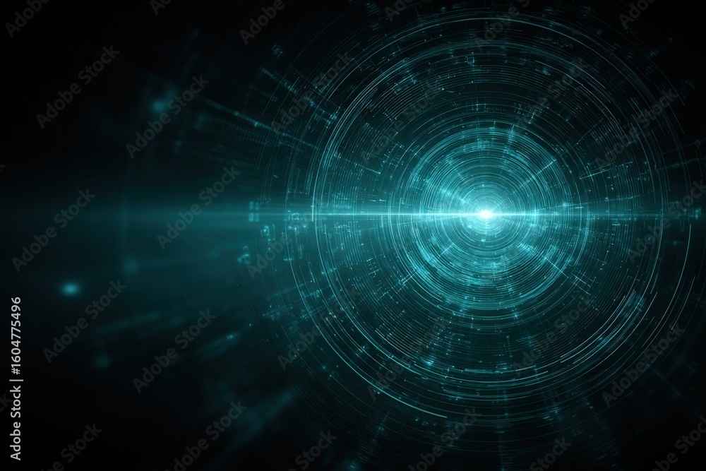 Poster futuristic digital glowing circles and geometric lines representing advanced technology, virtual int