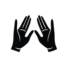 Two black hands are raised facing upwards over white, conveying reverence with purity