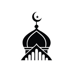 A black silhouette shows the elegant architectural details of a mosque, set against a transparent backdrop