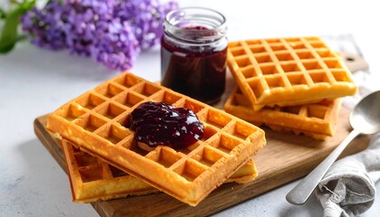 Belgian waffles with jam