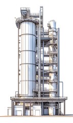 Fototapeta premium Industrial Tower Structure with Pipes and Stairs on White Background