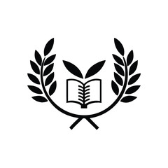 Open book with pages is framed by olive branches in minimalistic black style