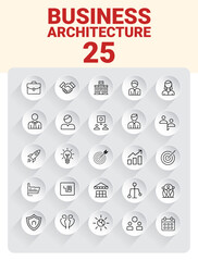 25 Business Architecture Line Icons,  Corporate Outline Symbol Set