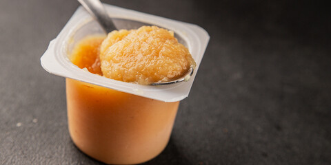 Apple puree natural product sweet dessert fresh delicious gourmet food background on the table rustic food top view copy space keto and paleo diet vegetarian and vegan food