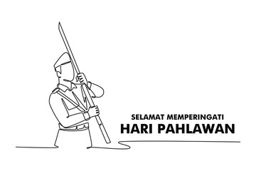 Indonesia national heroes day concept. Single line draw design. Vector graphic illustration