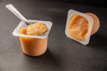 Apple puree natural product sweet dessert fresh delicious gourmet food background on the table rustic food top view copy space keto and paleo diet vegetarian and vegan food