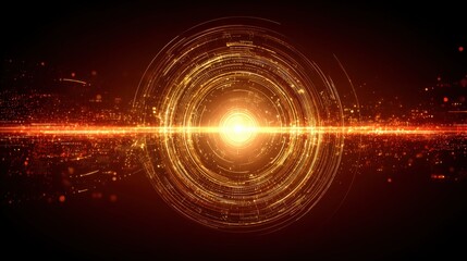 High Tech Futuristic Digital Grid Light Burst Abstract with Circular Data Stream and Glowing Effects for Technology and Innovation Concepts