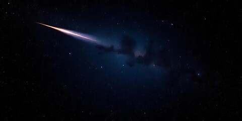 Whimsical comet streaks across inky night sky, leaving sparkling trail,  gold,  wonder