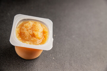 Apple puree natural product sweet dessert fresh delicious gourmet food background on the table rustic food top view copy space keto and paleo diet vegetarian and vegan food