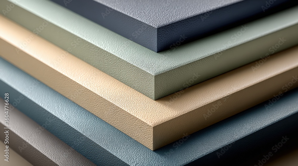Poster assorted colored fabric stacked layers in soft pastel shades with fine texture on a flat surface for