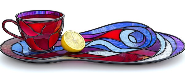 Colorful Stained Glass Cup with Lemon on Decorative Tray