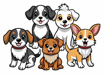 Cute puppies and a kitten sitting together on a white background