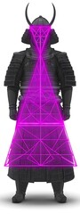 Futuristic Samurai Warrior Silhouette with Geometric Neon Shapes