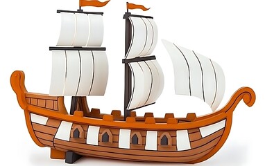 Colorful Toy Ship with Sails and Decorative Flags for Children Playtime