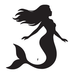 Mermaid Silhouette Icon &ndash; Fantasy Sea Woman with Tail Vector Illustration

