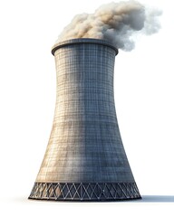 Cooling Tower Emitting Steam Against White Background