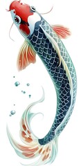 Colorful Koi Fish Swimming Gracefully in Clear Water Illustration