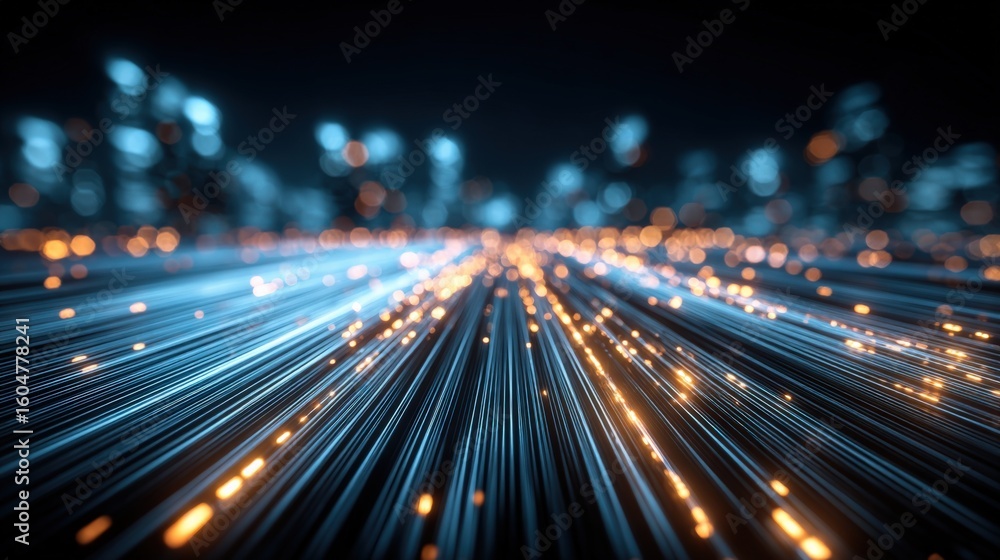 Poster futuristic high-speed data transmission concept visual featu light trails and digital streaming in a