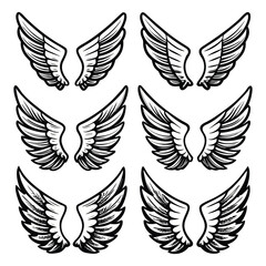 Obraz premium Angel Wings Clipart Set – Black and White Feather Wing Illustrations 