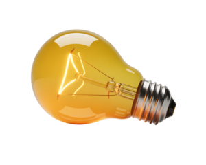 Glowing Tungsten Filament Light Bulb Lying Down Warm Light Idea Concept Innovation on transparent background