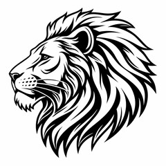 A fierce tribal animal head mascot with lion and wolf features, perfect for a bold tattoo illustration