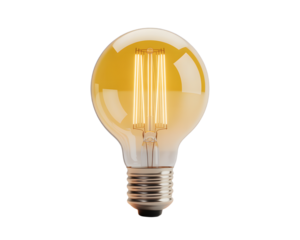 Vintage Style Filament LED Light Bulb with Warm Yellow Glow Isolated on Transparent Background for Easy Integration into Design Projects on transparent background
