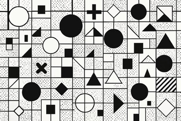 Black and White Abstract Geometric Pattern with Squares and Triangles