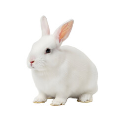Fototapeta premium Adorable White Rabbit Portrait Against White Background.