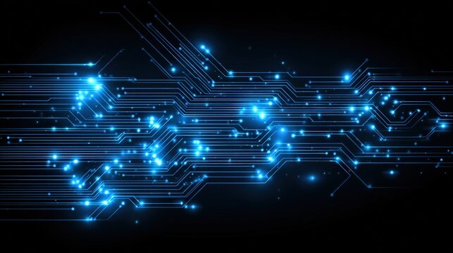 Futuristic Digital Circuit Pattern with Glowing Blue Light Lines and Data Nodes for Technology and Innovation Themes
