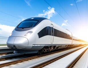 Fototapeta premium High-speed train on sunny tracks