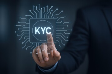 Modern digital KYC verification process with biometric fingerprint scanning and advanced security technology for identity authentication