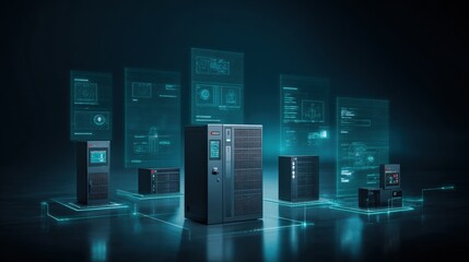 Advanced data center servers and high performance computing equipment with digital data interfaces and modern technology infrastructure