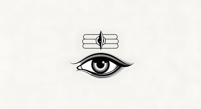Artistic depiction of an eye with a symbol above, rendered in black and white.