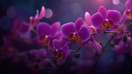 Fototapeta na wymiar Close-up of vibrant pink purple orchids blooming with detailed petals and soft background for floral nature and botanical decoration photography