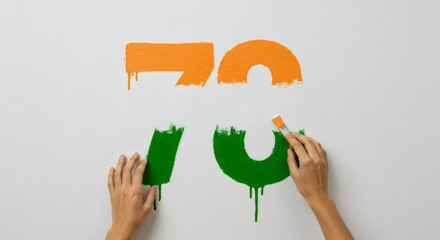 Indian Independence Day Celebration: Hand Painting Saffron, White, and Green Number 78 on Wall