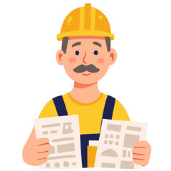 Elderly builder with helmet. Senior construction worker. Mature man in safety gear. Old engineer on job site. Elderly set