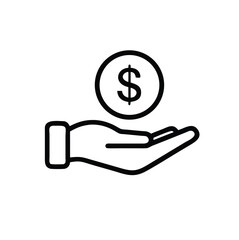 Hand holding a dollar coin icon