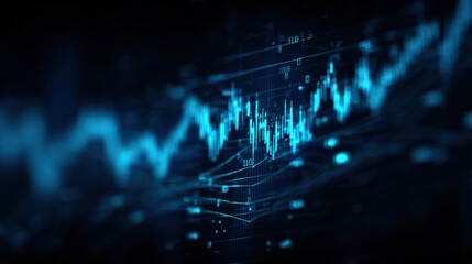 Dynamic financial data visualization with glowing blue chart lines and digital interface representing stock market trends and analytics