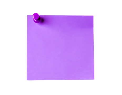 Purple note pinned memo reminder notice board office message board post on transparent background