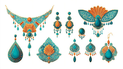 A vector illustration of Moroccan-inspired jewelry with detailed filigree designs