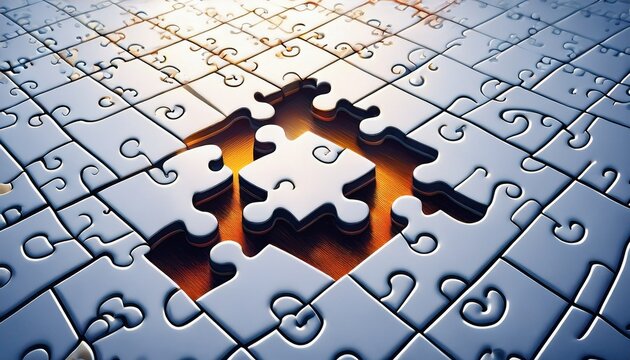 white jigsaw puzzle piece closeup abstract solution concept