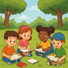 children learning in the park