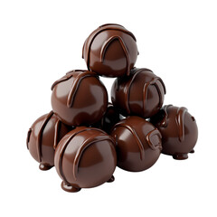Obraz premium A pyramid stack of six dark chocolate covered truffles treat isolated on transparent background