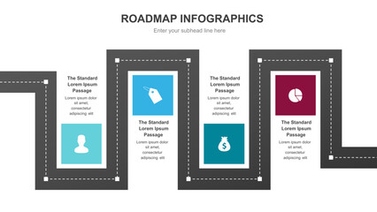 Highway roadmap with pins. Car road direction, gps route pin road trip navigation and roads business infographic vector illustration
