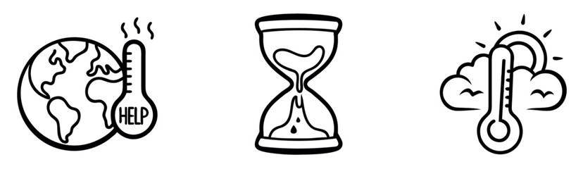 Climate Emergency Doodle Icons | Time Running Out & Temperature Crisis