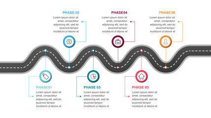 Highway roadmap with pins. Car road direction, gps route pin road trip navigation and roads business infographic vector illustration
