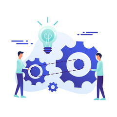 Team Collaboration and Idea Development with Gear Connection and Light Bulb