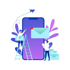 Mobile Email Notification and Messaging Concept with Smartphone and Users