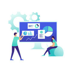 Team Analyzing Business Data and Growth Charts on a Digital Dashboard