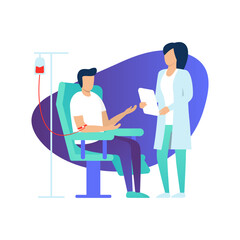 Blood Donation and Medical Care Concept with Nurse and Patient